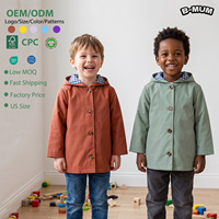 Veste coupe-vent à capuche pour bébé, motif personnalisé ODM, doublure à carreaux bleu et blanc contrastés, boutons simples, manteau à capuche uni