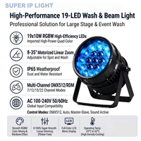 Luz LED Wash con Zoom RGBW 4 en 1 de 19x10W, 200W, DMX, IP65, Resistente al Agua, para Escenarios, 8-35 °   Zoom para Eventos al Aire Libre