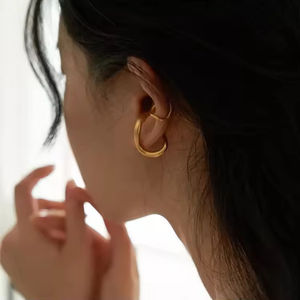 Pendientes de Moda, Joyería sin Perforación, Minimalistas, Bañados en Oro, Aros Irregulares en Forma de C para Mujer - Product Image 4