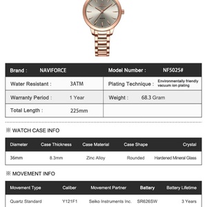 นาฬิกาควอตซ์ Naviforce 5025 คุณภาพสูง กันน้ำ นาฬิกาข้อมือผู้หญิง ขายส่งจากโรงงาน - Product Image 3