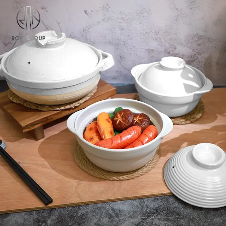 Koreaanse 800Ml Fornuis Kookgerei Sets Keukensoep Geïsoleerde Ovenschotel Voedsel Warmer Klei Kookpot Witte Keramische Stoofschotels Met Deksel