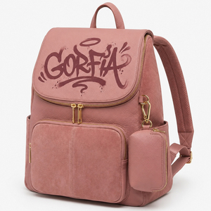 Mochila de gran capacidad para mujer con bolsillo frontal con cremallera, bolsa de viaje informal rosa para compras - Product Image 5