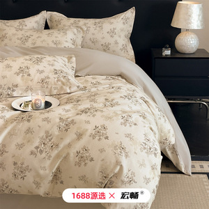 Juego de Ropa de Cama de Cuatro Piezas de Algodón Cepillado de Lujo, 100% Algodón, Grueso, Estampado Floral Otoñal e Invernal, Transpirable, para Uso Doméstico - Product Image 3