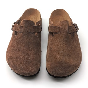 Sandales plates en daim marron doux d'hiver à semelle en liège, style vintage, confortables, respirantes, pour femmes, pantoufles de marche - Product Image 1