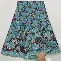 Tissu brodé à base de feuille floquée avec garniture en dentelle à sequins pour robe de mariée, robe de soirée, robe de mariée