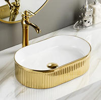 Lavabo en céramique ovale blanc personnalisé à trou unique pour comptoir, lavabo artistique électroplaqué, cuvette de salle de bain, articles sanitaires WC