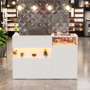 Comptoir <span class=keywords><strong>de</strong></span> réception moderne <span class=keywords><strong>de</strong></span> <span class=keywords><strong>59</strong></span> pouces avec éclairage LED et étagère en verre, élégant comptoir <span class=keywords><strong>de</strong></span> caisse pour le commerce <span class=keywords><strong>de</strong></span> détail avec étagères <span class=keywords><strong>de</strong></span> présentation - Product Image 6