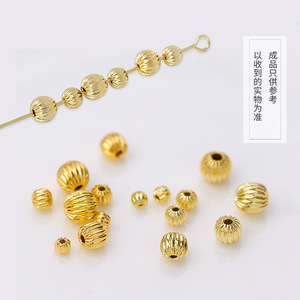 18K Gold Plated Round Striped Pumpkin Beads 14K Hollow Watermelon Beads For DIY Bracelets - Product Image 1