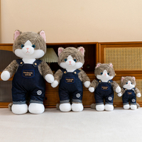 Peluche chat mignon avec salopette en jean, jouet en peluche doux, logo personnalisé, cadeau d'anniversaire pour filles, vente en gros