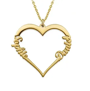 Inspire Stainless Steel Jewelry Personalized Two Names Old English Text Pendant Jewelry Couple Customized Name Heart Necklace