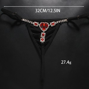 Sous-vêtements extensibles, culotte bikini à strass en forme de cœur, chaîne de taille T-back, chaîne de string plaquée or, chaîne de corps, lingerie femme sexy - Product Image 4