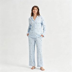 Viscose From Bamboo Women's Elastic Waist <b>Knitted</b> Custom Print Pajama Set OEM Manufacturer Sleepwear - Product Image 1