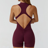 Combinaison de yoga sculptante sans manches à demi-zip, justaucorps de fitness sans couture très extensible effet push-up pour femmes, course à pied, cyclisme, sports