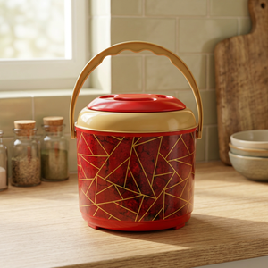 Carafe à eau Anax rouge géométrique en plastique de 5 litres avec poignée jaune, distributeur de boissons réutilisable, style moderne, support de rangement, certifiée CE - Product Image 2