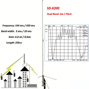 เสาอากาศไฟเบอร์กลาสกำลังขยายสูง 8.5/10.5 DBi VHF/UHF แบบสองย่านความถี่ Diamonds X200 สำหรับสถานีฐาน - Product Image 2