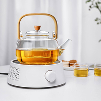 Théière en verre de 1000 ml avec infuseur en verre amovible et poignée en bambou, compatible avec les plaques de cuisson