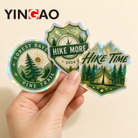 Autocollant Holographique Personnalisé Découpé sur Mesure, Motif Forêt Pin Nature Arc-en-ciel, Vinyle Imperméable et Résistant aux Rayures pour Équipement de Camping