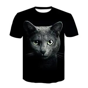 Kaus Pria Wanita Gambar Cetak T Shirt Kustom Kaus Oem Wanita Gambar Digital Kucing Hitam Wanita Remaja Perempuan Laki-laki