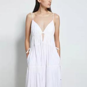 Vestido Largo de Lino de Alta Calidad Estilo Vacacional con Tirantes Finos, Escote Halter Profundo, Tallas Grandes, Corte A, para Mujer - Product Image 4