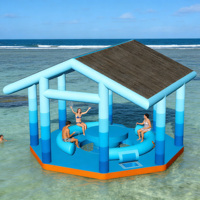 Nouvelle plateforme de loisirs aquatiques gonflable en PVC avec tente, île flottante, capacité de 500 kg pour 5 à 10 passagers, 5x5x3,2 m