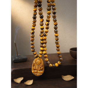 Colgante de la Diosa China Manjushri con Ojo de Tigre y Mala de Cuentas Facetadas de Ojo de Tigre de 8 mm para Energía Divina y Crecimiento Espiritual - Product Image 3