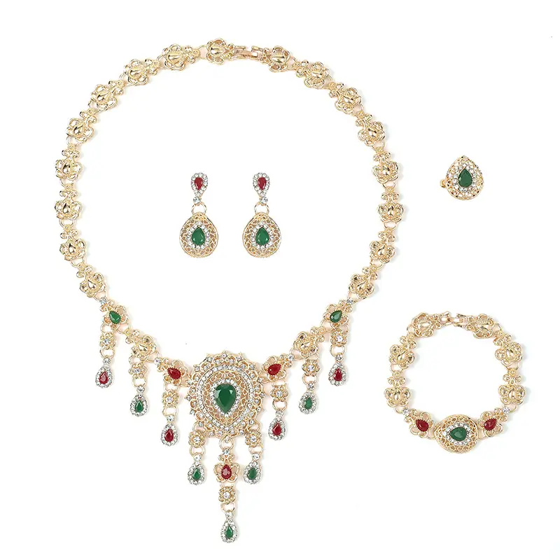 Schmuck-Sets Großhandel Luxus Ohrring Ring Armband Halskette Braut-Schmuck-Set für Hochzeit indische Damen Verlobung Party Geschenk