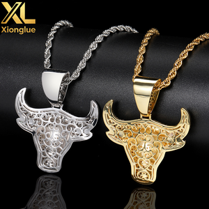 Collar Personalizado con Colgante de Latón para Hombre, Estilo Hip-Hop, con Incrustaciones de Cobre Dorado y Zirconia, Diseño de Cabeza de Toro - Product Image 6