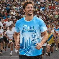 T-shirt de course promotionnel personnalisé à manches courtes, 100 % polyester, coupe ample, respirant et à séchage rapide, pour la course à pied et le sport, par sublimation