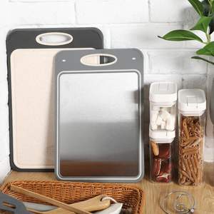 Planche à découper double face en acier inoxydable pour la cuisine, en acier inoxydable de qualité alimentaire et en paille de blé, facile à nettoyer - Product Image 1