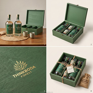 Coffret de spiritueux <span class=keywords><strong>vert</strong></span> forêt professionnel avec sac fourre-tout assorti, logo estampé à chaud or, emballage de vin 750 ml - Product Image 2