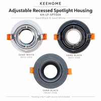 KEEHOME Boîtier de spot encastré réglable en aluminium noir sablé et blanc, garniture 105 mm, découpe 90 mm pour projets hôteliers