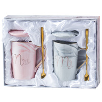 Tasse en céramique marbrée style nordique 400 ml, compatible lave-vaisselle, avec cuillère, cadeau de luxe pour anniversaire, mariage, Saint-Valentin, promotionnel pour entreprises