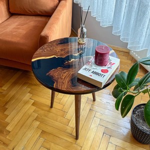 Handcrafted Epoxy <b>Resin</b> Coffee <b>Table</b> with Real <b>Wood</b> Custom Fit <b>for</b> Hotels, Cafes or Homes <b>For</b> Sale - Product Image 4