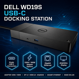Док-станция для ноутбука WD19S 180W Type-C с портами Type-C для подключения дисплея, поддержка кабелей EU/UK/US/AU - Product Image 1