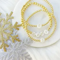 Bracelet de perles en acier inoxydable plaqué or 18 carats imperméable à l'eau sans ternissure bijoux élastiques personnalisés pour femmes