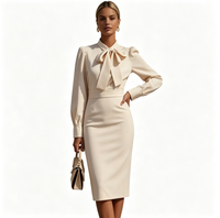 Robe Midi Moulante Élégante à Nœud et Manches Longues Bouffantes pour Femme – Idéale pour le Bureau, les Affaires, les Soirées – Vente Chaude – ODM/OEM Personnalisable