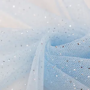 100% Poliester Putih Polkadot Glitter Rok Tutu Biru Muda Balita Payet Kain Tulle