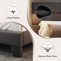 Cadre de lit pleine grandeur lit à plateforme avec tête de lit rembourrée en tissu de lin et lattes en bois Support de matelas robuste
