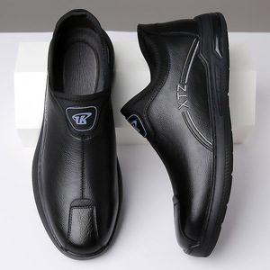 Mocassins en cuir véritable pour hommes Xtz, à bout rond, semelle en caoutchouc souple, chaussures de conduite décontractées pour les pères d'âge moyen - Product Image 4
