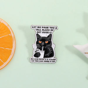 Spille in smalto a forma di gatto nero, divertenti e umoristiche, con scritta 'Let Me Pour You a Tall Glass of Get Over IT', all'ingrosso - Product Image 2