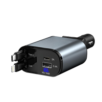 Chargeur de voiture rétractable USB 120W 4 en 1 avec affichage numérique LED, chargeur rapide Type-C, câble 8 broches, chargeur portable pour téléphone portable