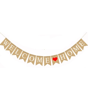 Bienvenido a casa Bienvenido bebé Bienvenido de vuelta cola de pez Lino Banner Pull Flag Baby Show Party Decoraciones - Product Image 2