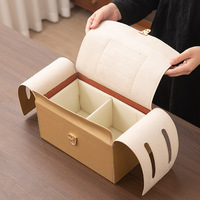 Boîte-cadeau en cuir PU de luxe, emballage pour coffret cadeau, sac d'emballage pour coffret cadeau pour le Ramadan avec poignée en bambou et insert en mousse