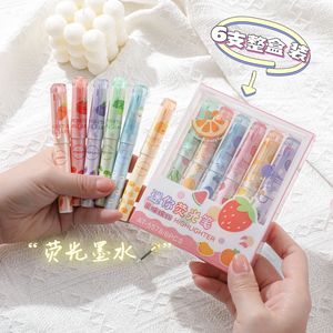 6 stylos surligneurs miniatures à motifs de fruits et légumes, couleurs <span class=keywords><strong>pastel</strong></span> fluorescentes, pour journalisation, prise de notes, école - Product Image 1