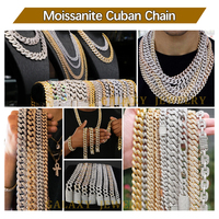 Chaîne cubaine tendance 2024 en argent 925, or 10K 14K 18K, entièrement pavée de moissanite 20mm, chaîne cubaine effet diamant