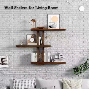 Wooden <b>Wall</b> Mounted <b>Floating</b> Shelf Natural Wood Color Rectangle Shape Screw Embedded Storage Rack Bathroom <b>Shelves</b> - Product Image 1