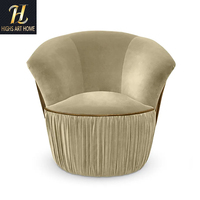 Fauteuil d'appoint en velours fait main haut de gamme avec base plissée, fauteuil barillet, fauteuil lounge pour salon et chambre à coucher