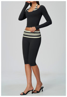 Ensemble de yoga pour femme, faux deux pièces, col licou, manches longues, color block, coupe ajustée, respirant, pour le sport et le fitness, longueur mollet