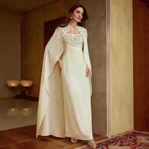 Robe longue de soirée de luxe <span class=keywords><strong>vert</strong></span> menthe à sequins et perles, sans manches, pour femme, avec option cape, livraison rapide, logo personnalisé - Product Image 4