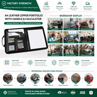 Portafolio Portátil de Cuero A4 Personalizado con Calculadora, Ranuras para Tarjetas, Portapapeles y Logotipo para Ejecutivos, Reuniones de Negocios